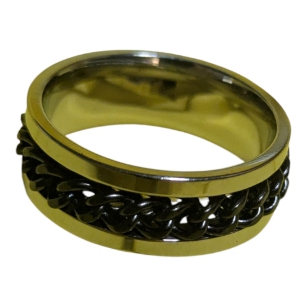 NEW Fidget Chain Spin Ring Sz 12  Silver Black  A-033